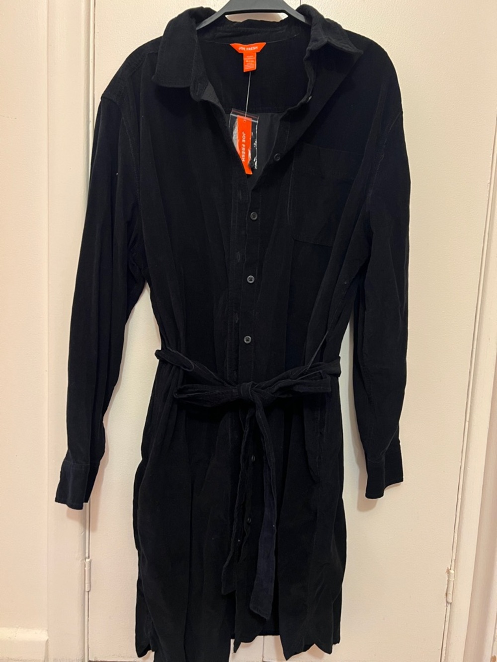 NWT Corduroy Black Long Sleeve Belted Shirt Dress